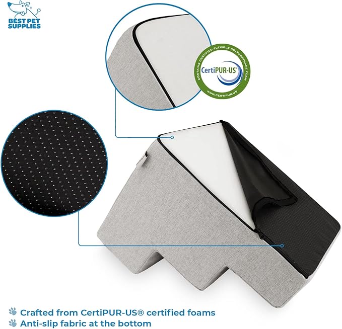 Best Pet Supplies Dog Stairs & Steps - CertiPur-US Made in USA Foam Steps for Small Dogs & Cats, Non-Slip Indoor Balanced Pet Step Support, Dog Ramp, No Assembly, Sand, 3-Step (13.5-inch Height)