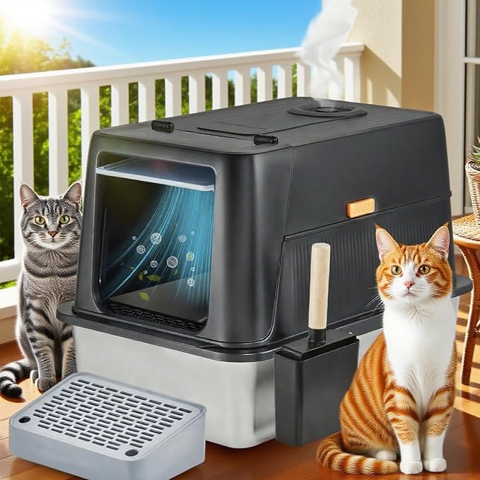 Stainless Steel Smart Cat Litter Box with IR Sensor Automatic Odor Control for A Home, Low Noise Design Automatic, Hygienic, and Easy-Clean Design for Multiple Cats