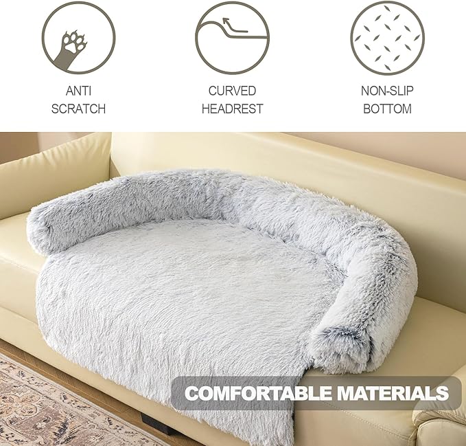 Calming Dogs/Cats Bed Mats, Dog Pad Washable Removable Couch Cover, Plush Long Fur Mat for Pets, Waterproof Lining, Perfect for Small, Medium and Large Dogs and Cats (Gradient Gray, 36"x31")