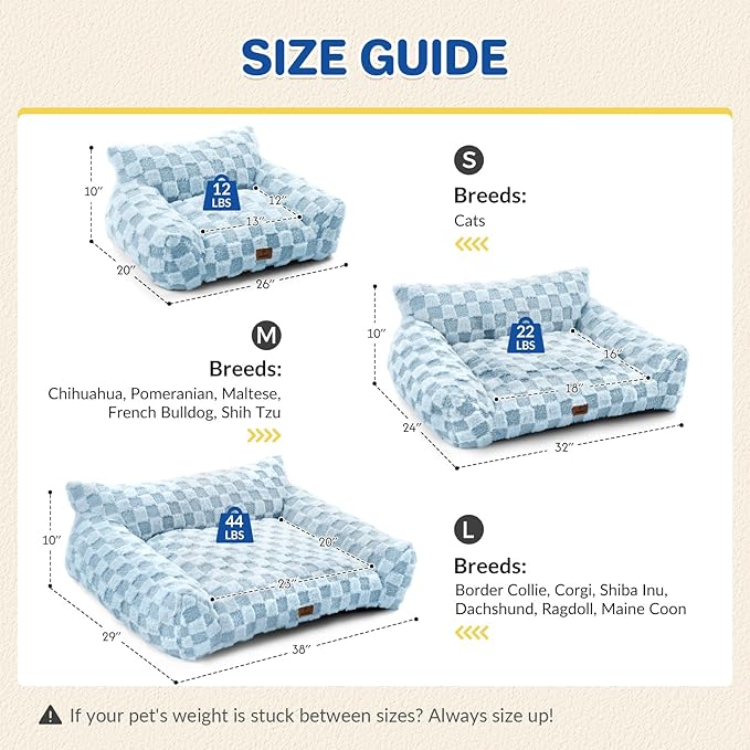 Cat Bed Cat Couch for Puppy and Kitten, Fluffy Pet Sofas Medium Dog Sofa Bed, Supportive Cats Sofa for Indoor Cats, Washable Cover & Non-Slip, 32 inch, Blue