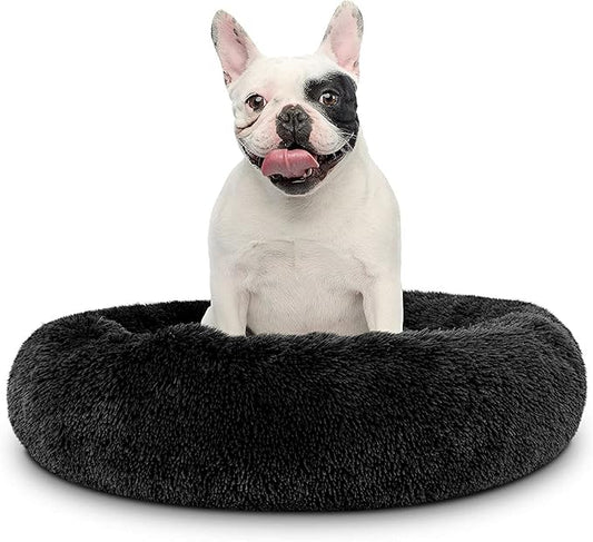 Cat Beds for Indoor Cats - Cat Bed Washable 20/24 inches, Dog Beds for Small Medium Dogs, Anti Anxiety Round Fluffy Plush Faux Fur Cat Bed, Thick Bottom (Dark, Medium)