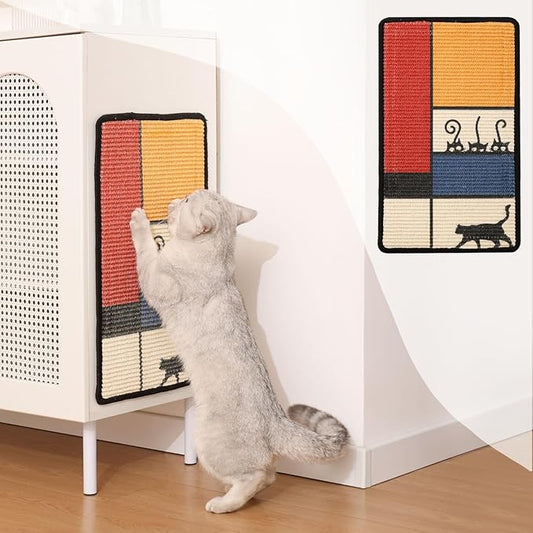 Sisal Cat Scratcher Post Mat (Use on Wall, Couch and Carpet), Shedding-Resistant Scratching Surface - 21.7x13 with Adhesives, Pads and Twist Pins (Meowdrian)