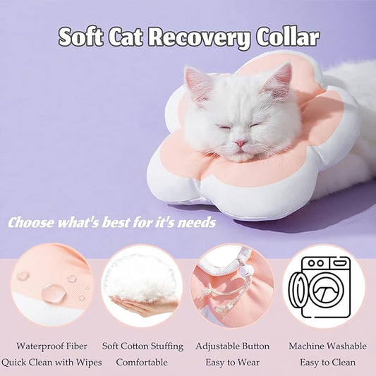 Cat Cone Collar Soft, Adjustable Kitten Cone After Surgery, Waterproof Recovery E Collar for Pet to Stop Licking (Pink Flower, Medium)