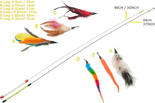 Fashion's Talk Feather Wire Wands Kitten Toys Worm Teaser Wand Cat Toy with Replacement Pack