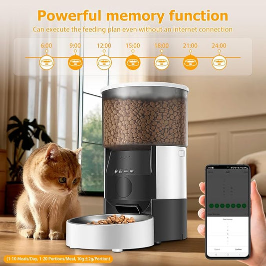 Automatic Cat Feeder, 2.4Ghz WiFi Timed Dog Food Dispenser with APP Control, 3L Auto Dry Food Feeders for Pets, Programmable Portion Control, 10 Meals/Day, 10s Voice Recorder (WiFi)