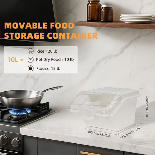 22LB Airtight Flour Storage Container With Scoop for Dry Food, Sugar, Baking Supplies,Rice.BPA Free Ingredient Storage Bin，Pet Food Storage Container Dog Cat Birds Food Bin (22 LB)