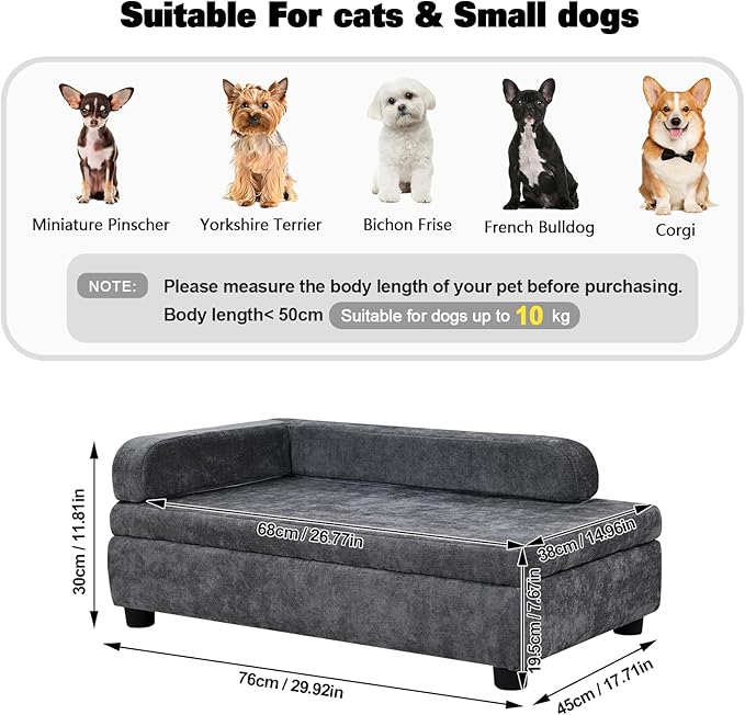 AFBKSS&BB Pet Sofa with Hidden Storage for Puppy and Cat,Linen Fabric Dog Sofa,Cat Couch with Wooden Frame (Grey)