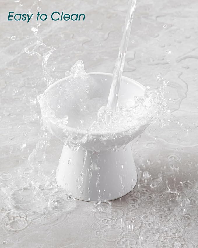 vancasso Elevated Cat Bowls 2-Pack, Ceramic Raised Cat Food and Water Dishes with 5.1" Height & 6.2" Wide Opening - Anti Vomit, Whisker Fatigue Relief for Senior Cats, Kittens and Small Dogs (White)