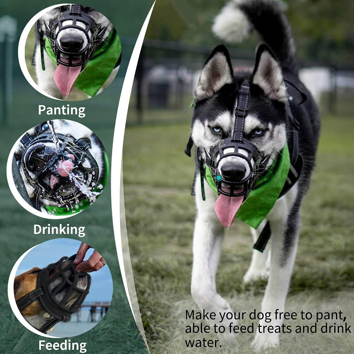 BARKLESS Dog Muzzle, Silicone Basket Muzzle for Small Medium Large Dogs, Soft Cage Mouth Cover Prevent Biting Chewing, Allow Drinking Panting, Suitable for German Shepherd