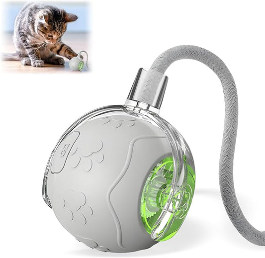 Interactive Cat Toys Ball for Indoor Cats, 2025 New Automatic Rolling Pet Balls with Rope, Three Modes Adjustment, Rechargeable Cat Enrichment Toys (Gray)