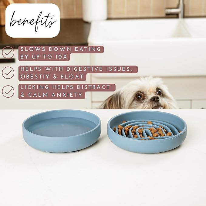 The Slowdown Bowl Silicone Slow Feeder for Cats & Dogs, Slow Eating Mealtime Solution with Modern Lick Mat Design, Reduces Gulping, Fits 1 Cup 6” Across x 1.25” Tall, Small-Tan