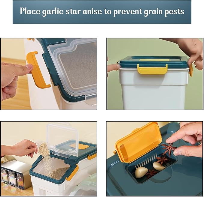 AnRui Rice Storage Container 50LB, Airtight Flour Storage Containers, Plastic Cereal Grain Dispenser Organizer Pet Food Storage Bin with Lid, Measuring Cup, Scoop, Blue, 2Pcs,Total Capacity:100LB