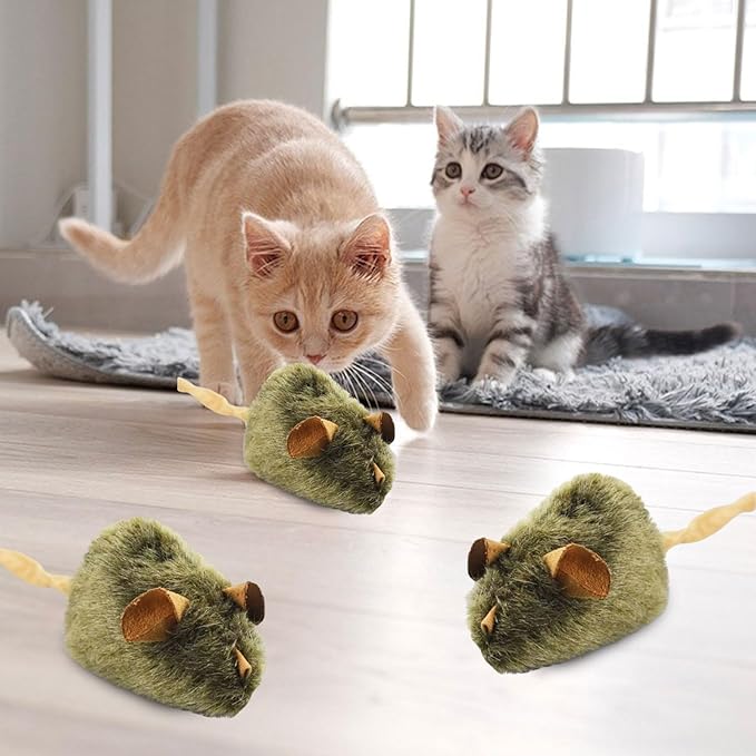 Fuzzy Mice Cat Toys - Sound Kitten Toy - Squeak Mice Chewing Plush Realistic Interactive Play Kitten Bite Interactive for Indoor Cat Pets Interactive Catnip Toys