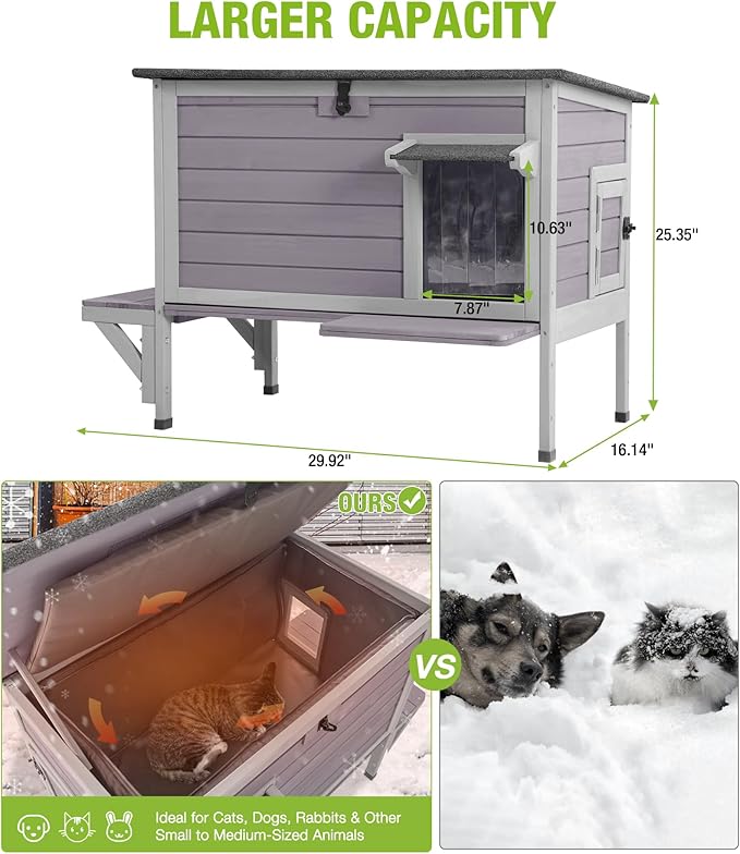 GUTINNEEN Insulated Outdoor Cat House with 0.78" Thick Liner - 6-Side All-Around Insulation, 3 Escape Doors & Elevated Moisture-Proof Base - Weatherproof Feral Cat Shelter