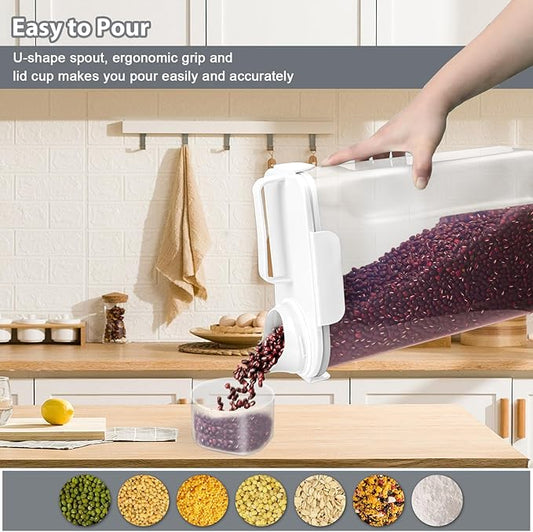 Rice Container, Airtight Rice Storage Container 10lb, Cereal Containers Storage, BPA Free Food Dispenser with Pouring Spout Handle for Flour Pasta Grain, Pet Dog Cat Bird Food Storage Container