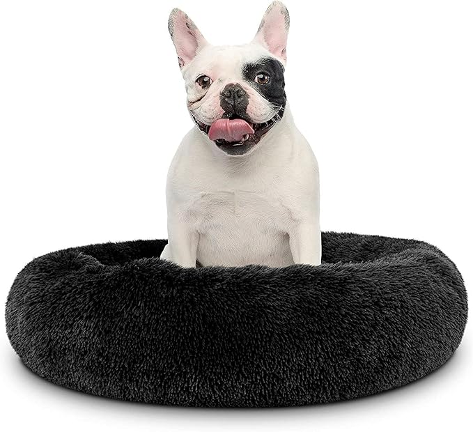 Cat Beds for Indoor Cats - Cat Bed Washable 24 inches, Dog Beds for Small Medium Dogs, Anti Anxiety Round Fluffy Plush Faux Fur Cat Bed, Thick Bottom (Dark, Large 24" L x 24" W)