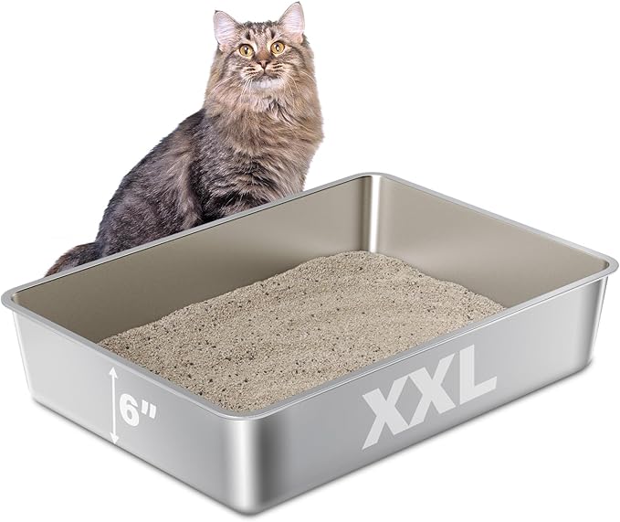 Stainless Steel Litter Box, 28" X 20" X 6" Steel Litter Box XXL No Smell, Extra Large Metal Litterbox for Big Cat, Multiple Cats, Non Stick, Easy Cleaning