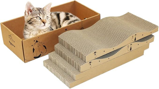 Cat Scratcher Cardboard Pad Scratch Box,4pcs Scratching Board for Indoor Cats,Reversible Durable with Catnip