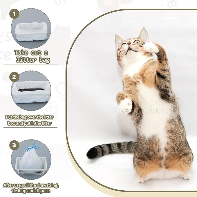 40 Count Jumbo Cat Litter Box Liners - 37“ x 17.7” Extra Large Heavy Duty Drawstring Bags for Pet Cat Litter Tray