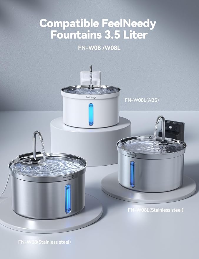 6 Pack Cat Water Fountain Filter & 6 Pack Pump Filter Sponges Replacement for [FN-W08L] and [FN-W06] - 6 Filters+1 ABS Shell+6 Sponges