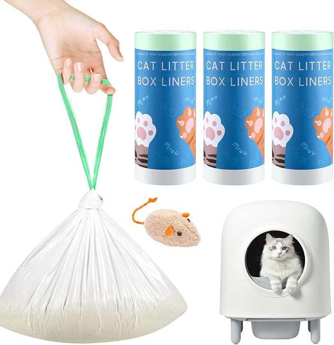 60 Count Self Cleaning Litter Box Bags Liner, Extra Thick Easy to Clean Automatic Cat Litter Box Waste Bags with Drawstring -22" x 13"