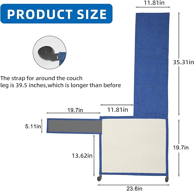 Cat Scratch Furniture Protector with Natural Sisal for Protecting Couch Sofa Chair Furniture 19.7’’H*23.6’’W (Dark Blue, Left Hand)