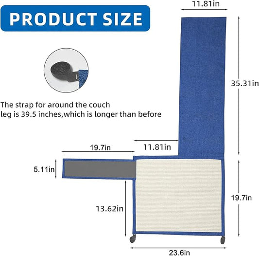 Cat Scratch Furniture Protector with Natural Sisal for Protecting Couch Sofa Chair Furniture 19.7’’H*23.6’’W (Dark Blue, Left Hand)