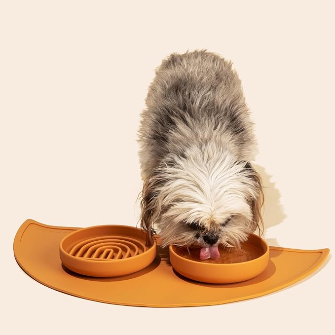 The Slowdown Bowl Silicone Slow Feeder for Cats & Kittens, Slow Eating Mealtime Solution with Lick Modern Mat Design, Reduces Gulping, Fits 1 Cup 6” Across x 1.25” Tall, Small-Terracotta