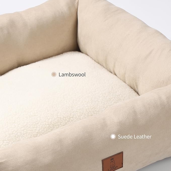 25In Dog Bed for Small Medium Sized Dogs - Washable Rectangle Puppy Bed for Indoor, Cozy Pet Bed with Support Pillow & Non-Slip Bottom(Beige, Medium)