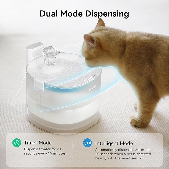 Cheerble Pumpless Cat Water Fountain, 2L/67oz E1 Automatic Cat Water Dispenser for Cats & Dogs MagDrive™ Technology Dual Mode Dispensing, No Cleaning Hassle, No Electrical Leakage, BPA-Free