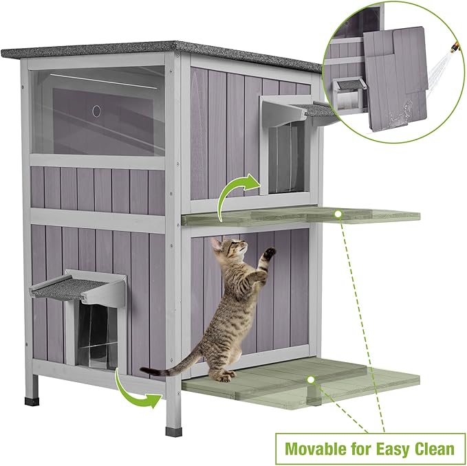 Feral Cat House Outdoor Waterproof Kitty Shelter for Winter,Cat Cage Perfect for Outdoor and Inddor Use,2-Story