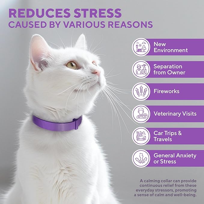 Cat Calming Collar & Pet Anti Anxiety Products - Feline Calm Pheromones Collars & Cats Stress Relief - Helps with Pee, New Zone, Aggression
