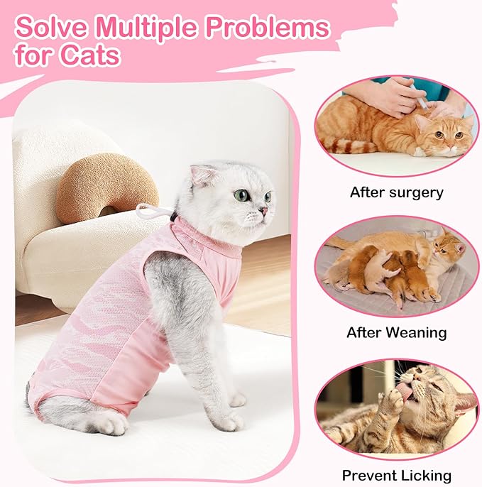 Cat Recovery Suit Cat Onesie for Cats After Surgery, Breathable Cat Surgery Recovery Suit Female for Abdominal Wounds, Kitten Recovery Suit E-Collar Alternative Cat Onesie After Spay Anti Licking