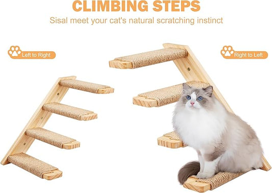 Wall Mounted 1 Pack Cat Shelf with 2 Pcs Two Steps Climber Stairs - Modern Cat Wall Furniture for Climbing, Lounging, and Playing - Perfect Hammock for Indoor Cats or Kitty