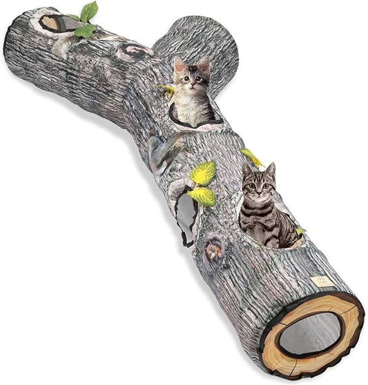 Cat Tunnels for Indoor Cats, Tree Trunk Cat Tunnel Toys, Cat Stuff Accessories for Large Cats Kitten and Other Small Animals to Chase and Play, Foldable & Easy to Store, Cat Tube Toys L 59"