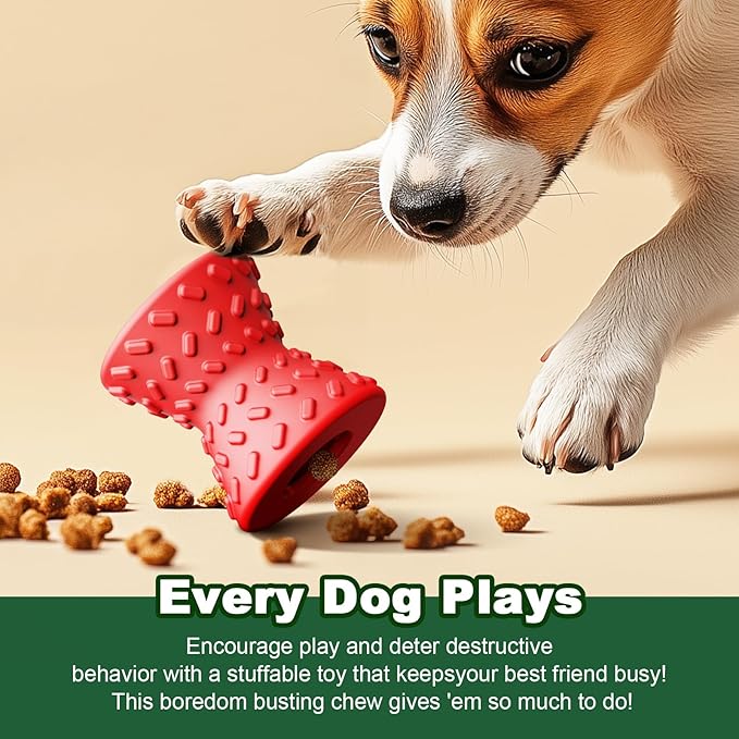 Puppy Toys, Dog Treat Toy for Traning, Interactive Toy, Treat Dispenser Toy,Natural Rubber Dumbbell Shaped, 2pcs(Red+Red)