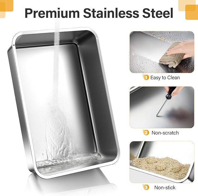 Enclosed Stainless Steel Cat Litter Box with Lid，XL Large Metal Cat Box with Drawer for Big Cats,Top Exit Kitty Litter Box Includes Scoop, Filter Pedal,Odor Control, Easy Cleaning