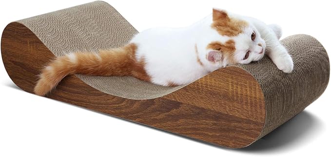 FluffyDream Cat Scratcher Cardboard Lounge Bed, Cat Scratching Pad, Pet Lounger (Bone)