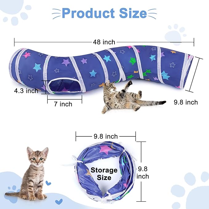 Glittme Cat Tunnel, Cat Tunnels for Indoor Cats, S-Shape Cats Cave with Cat Toys, Foldable Cat Tubes and Tunnels for Cats, Rabbit, Puppy, Guinea Pig