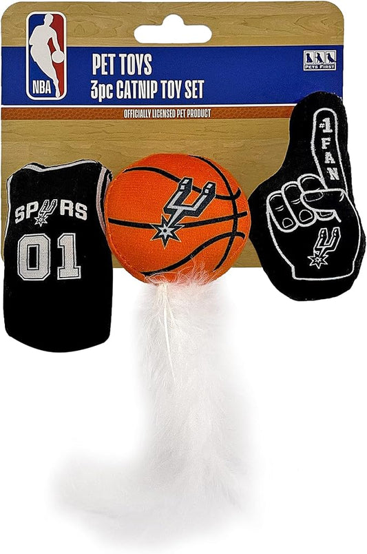 Best Plush CAT Toy - NBA SAN Antonio Spurs Complete Set of 3 Piece Cat Toys Filled with Fresh Catnip. Incl: 1 Jersey Cat Toy, 1 Basketball Cat Toy with Feathers & 1#1 Fan Cat Toy. Beautiful Team Logo