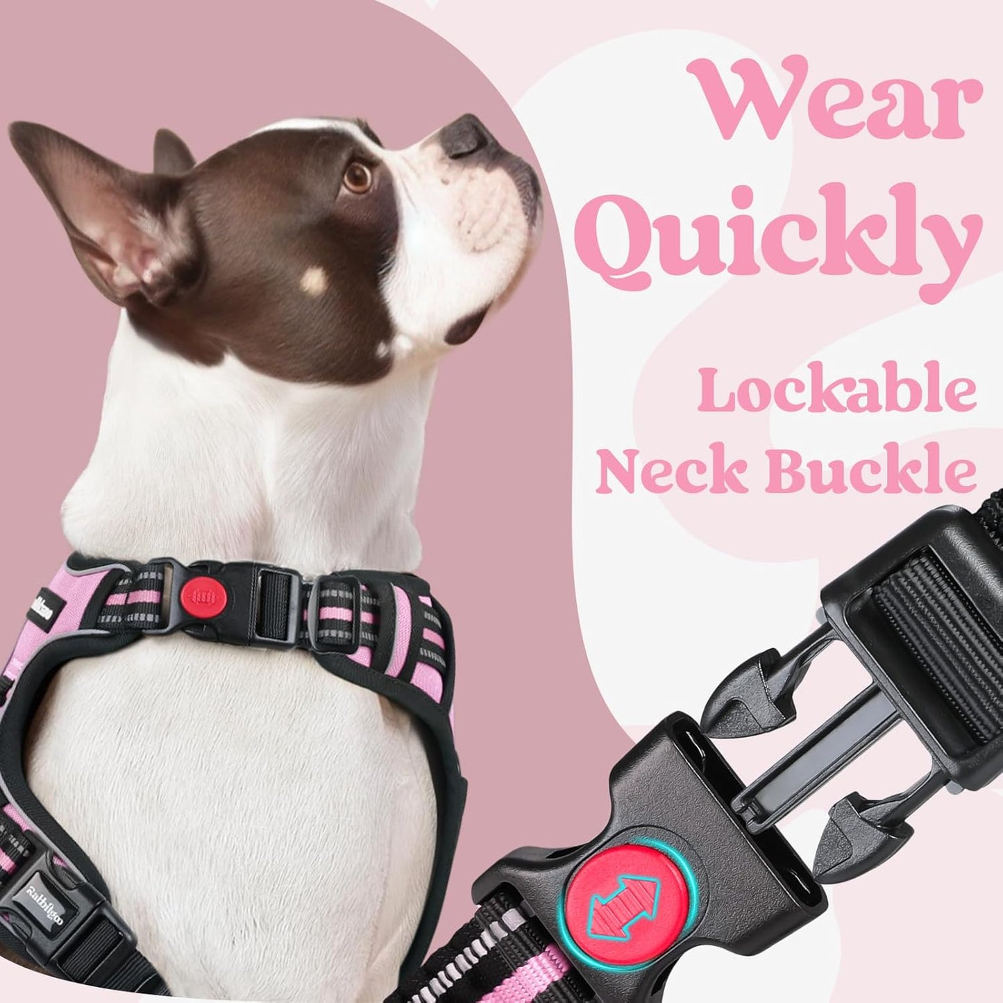 rabbitgoo Dog Harness for Large, No Pull Pet Harness with 3 Buckles, Adjustable Soft Padded Vest with Control Handle, Walking Reflective Pet Vest for Extra Large Dogs, Pink, XL