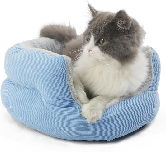 Puppy Bed for Small Dogs Washable Cat Bed,Donut Calming Blue Dog Sofa for Cute Small Kitten Anti Slip for Anxiety Pet Sleeping Couch Soft Sherpa Round Beds for Doggy and Kitty Fluffy Cushion,16 inch
