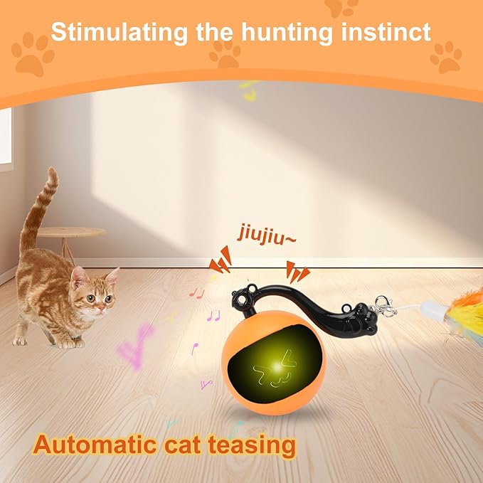 Interactive Cat Toy for Bored Indoor Adult Cats,Rechargeable Automatic Moving Mouse Chase,Smart Remot Control Cat Toy Rolling Ball Speed Moving Tail Blue (Orange)