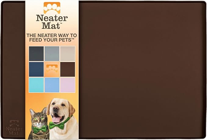 Neater Pet Brands Neater Mat Pet Mats for Food and Water, Cat & Dog Bowl Mat Waterproof Silicone, Feeding Tray, Dog Food Mats for Floors, Placemat w/Raised Edge for Under Bowls, 32" x 24", Brown