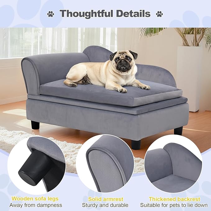 30" L Pet Sofa with Hidden Storage 30lbs, Dog Couch for Small-Sized Dogs and Cats, Soft Tufted Cushion, Light Grey