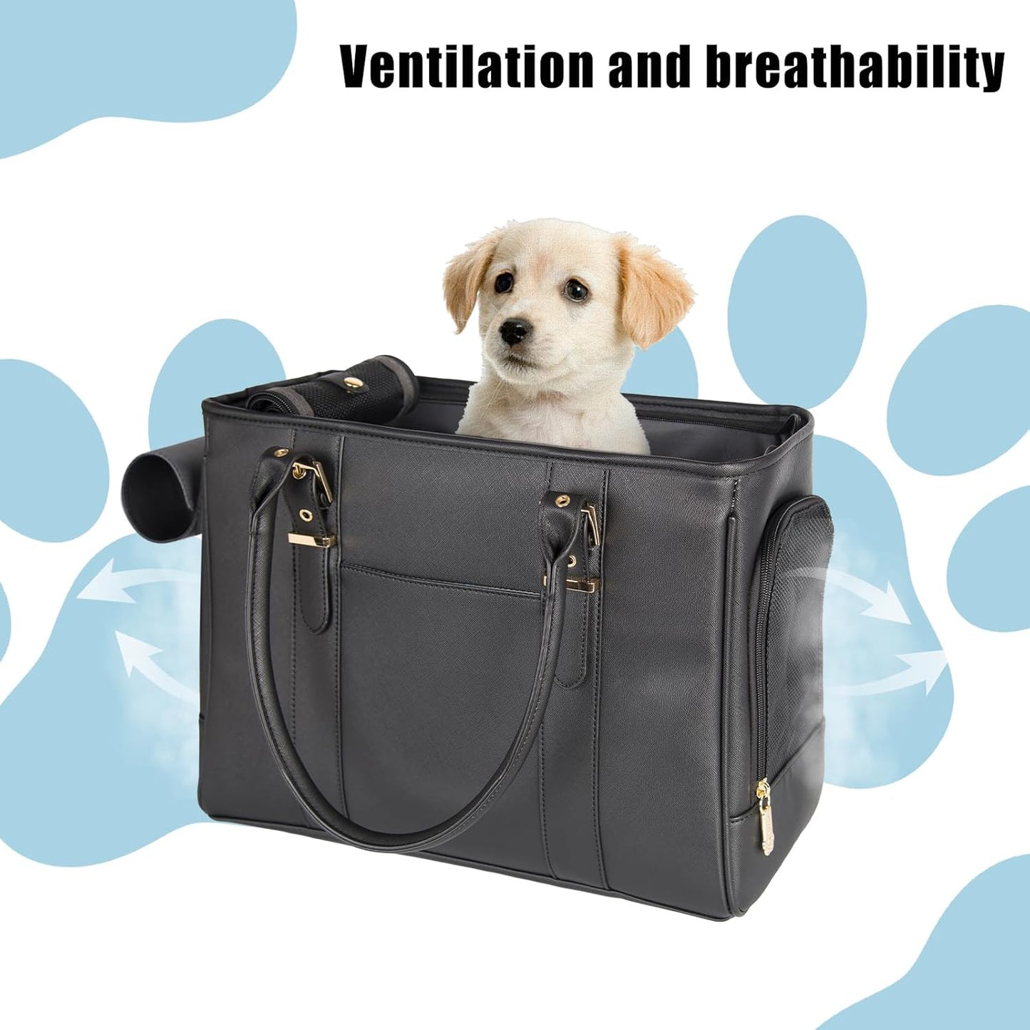 Fashion Pet Carrier Dog Purse Cat Bag Soft-Sided Carriers Travel Airline Approved, Stylish Leather Tote Handbag for Small Animal Puppy Kitten (Black)