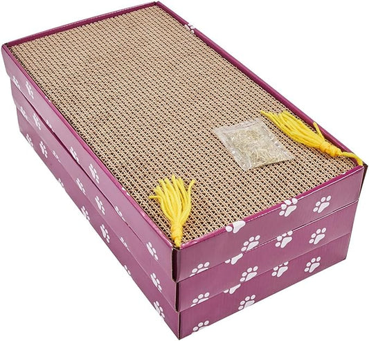 PEEKAB Cat Scratcher Cardboard Wide Scratching Board Reversible Corrugate Cat Scratch Pad with Box Catnip Included Large 3PCS