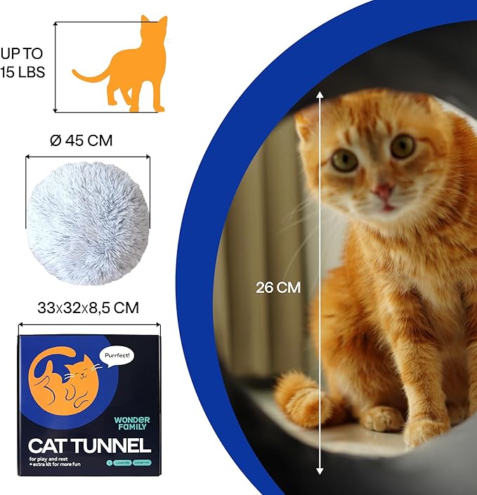 Cat Tunnel Bed Donut Cave – XL Plush Circle Hideaway for Indoor Cats, 3-in-1 Foldable Play Tunnel & Cozy Bed, Gift-Ready House Under Christmas Tree