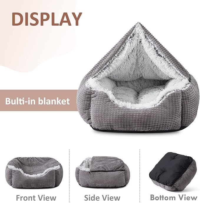 MIXJOY Dog Beds for Large Medium Small Dogs, Rectangle Cave Hooded Blanket Puppy Bed, Luxury Orthopedic Cat Beds for Indoor Cats, Warmth and Machine Washable (30 inches, Grey)