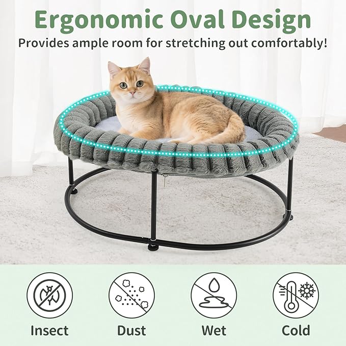 Sunhoo Elevated Cat Bed for Indoor Cats Raised Kitten Hammock Large High Puppy Cot Off Floor Self-Supporting Small Pet Chair with Metal Frame Washable Cushion Easy Assembly 23 * 17 * 8.3 in (Grey)